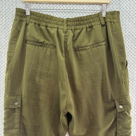 Elevenses Pants Womens 14 Green Cargo Joggers Elastic Waist Zip Ankle Pockets - Picture 8 of 16